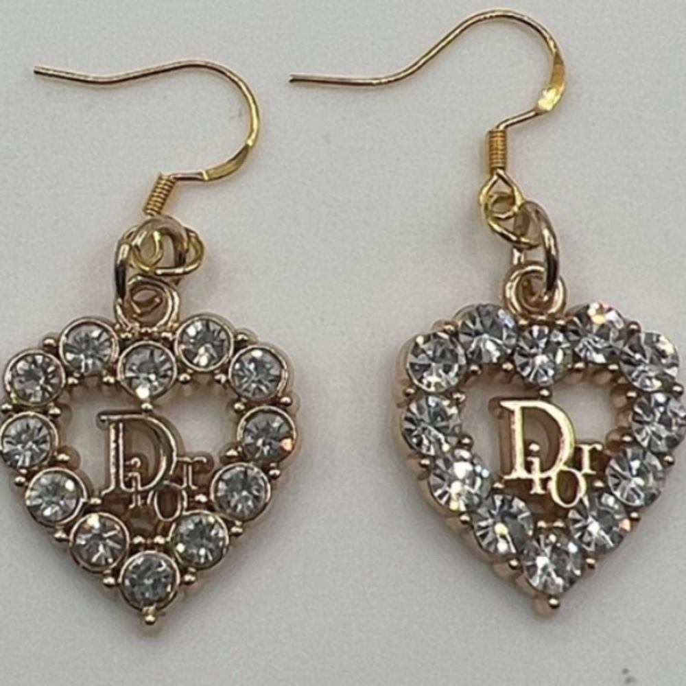 DIOR Auth. ❤️ Gold and Silver Heart Earrings Aurora Borealis Stones Extra